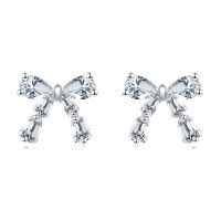 wholesale 925 Sterling Silver Sparkling Zircon Bow Stud Earrings-