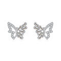 wholesale 925 Sterling Silver Elegant Zircon Butterfly Stud Earrings On Blue Velvet Background-0-4