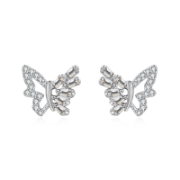 wholesale 925 Sterling Silver Elegant Zircon Butterfly Stud Earrings On Blue Velvet Background-undefined