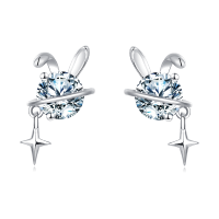 wholesale 925 Sterling Silver Silver Bunny Earrings With Crystal Center And Star Charm-undefined