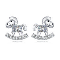 wholesale 925 Sterling Silver Rocking Horse Zircon Stud Earrings In Sterling Silver-undefined