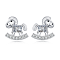 wholesale 925 Sterling Silver Rocking Horse Zircon Stud Earrings In Sterling Silver-0-5