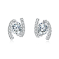 wholesale 925 Sterling Silver Elegant Silver Horseshoe Stud Earrings With Sparkling Zircon Accents-0-0
