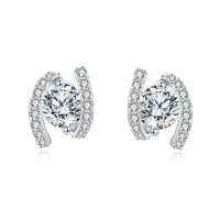 wholesale 925 Sterling Silver Elegant Silver Horseshoe Stud Earrings With Sparkling Zircon Accents-undefined