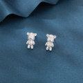 wholesale 925 Sterling Silver Sparkling Silver Teddy Bear Earrings Embedded With Zircon Accents-0-1