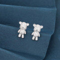 wholesale 925 Sterling Silver Sparkling Silver Teddy Bear Earrings Embedded With Zircon Accents-0-4