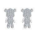 wholesale 925 Sterling Silver Sparkling Silver Teddy Bear Earrings Embedded With Zircon Accents-0-0