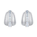wholesale 925 Sterling Silver Elegant Silver Ribbed Earrings With Zircon Accents On Textured Black Surface-0-4