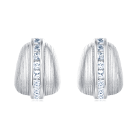 wholesale 925 Sterling Silver Elegant Silver Ribbed Earrings With Zircon Accents On Textured Black Surface-undefined