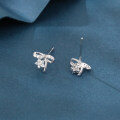 wholesale 925 Sterling Silver Elegant Silver Bow Earrings With Zircon-accented Flowers On Blue Velvet-0-1