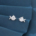 wholesale 925 Sterling Silver Zircon Fish Stud Earrings With Central Round Cut Zircons-0-4