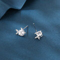 wholesale 925 Sterling Silver Zircon Fish Stud Earrings With Central Round Cut Zircons-0-1