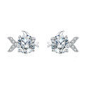 wholesale 925 Sterling Silver Zircon Fish Stud Earrings With Central Round Cut Zircons-0-0