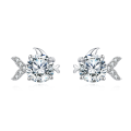 wholesale 925 Sterling Silver Zircon Fish Stud Earrings With Central Round Cut Zircons-0-5
