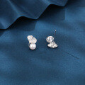 wholesale 925 Sterling Silver Elegant Pearl Drop Earrings With Zircon-encrusted Leaf Accents-0-1