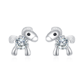 wholesale 925 Sterling Silver Whimsical Silver Horse Stud Earrings With Zircon Accents-0-0