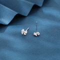 wholesale 925 Sterling Silver Elegant Butterfly Zircon Earrings On Dark Blue Velvet Background-0-1