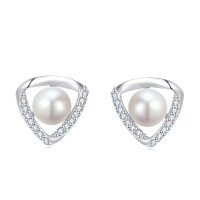 wholesale 925 Sterling Silver Elegant Pearl And Zircon Accent Silver Earrings-undefined