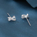 wholesale 925 Sterling Silver Elegant Zircon Bow Earrings In Sterling Silver – Luxury Fashion Accessory-0-1