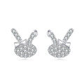 wholesale 925 Sterling Silver Elegant Zircon-studded Peace Sign Hand Earrings In Silver-0-0