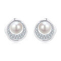 wholesale 925 Sterling Silver Elegant Pearl & Zircon Halo Stud Earrings-0-0