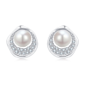 wholesale 925 Sterling Silver Elegant Pearl & Zircon Halo Stud Earrings-0-5