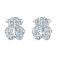 wholesale 925 Sterling Silver Elegant Floral Zircon Halo Cluster Earrings In Plated with White Gold-undefined