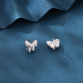 wholesale 925 Sterling Silver Elegant Butterfly Stud Earrings With Silver Zircon Accents On Blue Backdrop-0-1