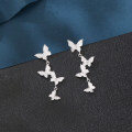 wholesale 925 Sterling Silver Elegant Silver Butterfly Drop Earrings With Zircon-studded Wings And Chain Charm-0-1