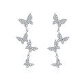 wholesale 925 Sterling Silver Elegant Silver Butterfly Drop Earrings With Zircon-studded Wings And Chain Charm-0-0