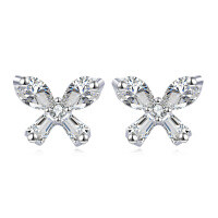 wholesale 925 Sterling Silver Butterfly Zircon Stud Earrings In Plated with White Gold-