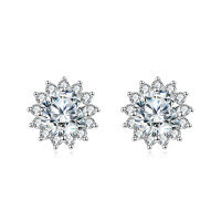 wholesale 925 Sterling Silver Elegant Silver Floral Zircon Earrings - Luxury Studs-undefined