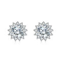 wholesale 925 Sterling Silver Elegant Silver Floral Zircon Earrings - Luxury Studs-0-5