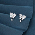 wholesale 925 Sterling Silver Elegant Zircon Floral Earrings With Teardrop Accent In Plated with White Gold Setting-0-2