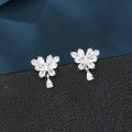 wholesale 925 Sterling Silver Elegant Zircon Floral Earrings With Teardrop Accent In Plated with White Gold Setting-0-1