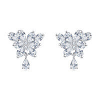 wholesale 925 Sterling Silver Elegant Zircon Floral Earrings With Teardrop Accent In Plated with White Gold Setting-