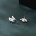 wholesale 925 Sterling Silver Elegant Silver Crystal Bow & Flower Stud Earrings-0-1