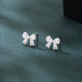 wholesale 925 Sterling Silver Elegant Crystal Bow Earrings-0-1