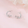 wholesale 925 Sterling Silver Lunar Glamour: Celestial Silver Earrings With Zircon Stars-0-5