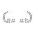 wholesale 925 Sterling Silver Lunar Glamour: Celestial Silver Earrings With Zircon Stars-0-1