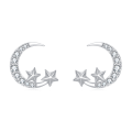 wholesale 925 Sterling Silver Lunar Glamour: Celestial Silver Earrings With Zircon Stars-0-0