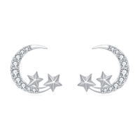 wholesale 925 Sterling Silver Lunar Glamour: Celestial Silver Earrings With Zircon Stars-undefined
