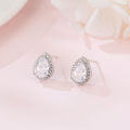 wholesale 925 Sterling Silver Elegant Teardrop Zircon Halo Earrings In Plated with White Gold-0-5
