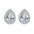 wholesale 925 Sterling Silver Elegant Teardrop Zircon Halo Earrings In Plated with White Gold-0-1