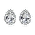 wholesale 925 Sterling Silver Elegant Teardrop Zircon Halo Earrings In Plated with White Gold-0-0