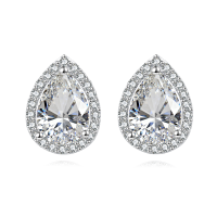 wholesale 925 Sterling Silver Elegant Teardrop Zircon Halo Earrings In Plated with White Gold-undefined
