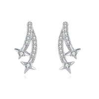 wholesale 925 Sterling Silver Elegant Stellar Zircon-encrusted Silver Drop Earrings-undefined
