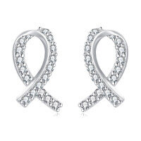 wholesale 925 Sterling Silver Eternal Love Heart-shaped Zircon Accent Earrings In Plated with White Gold-