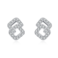 wholesale 925 Sterling Silver Elegant Square Zircon Stud Earrings With Hollow Design-0-0