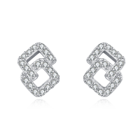 wholesale 925 Sterling Silver Elegant Square Zircon Stud Earrings With Hollow Design-undefined